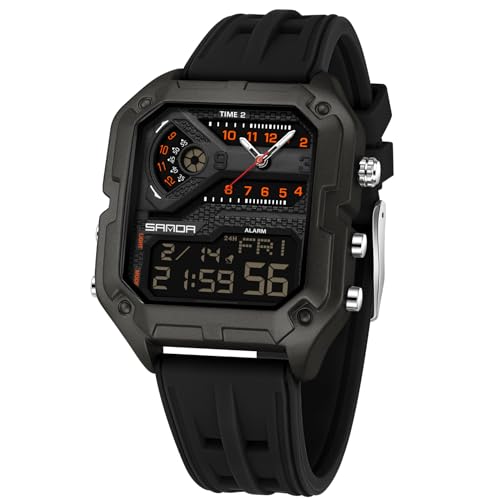 TICKEEN Orologio da Uomo Orologio Sportivo Digitale Orologi Rettangolari Orologi Impermeabili con Allarme/conto Alla Rovescia/Cronometro/Luce/Militare Orologio da Polso Multifunzionale (Nero)