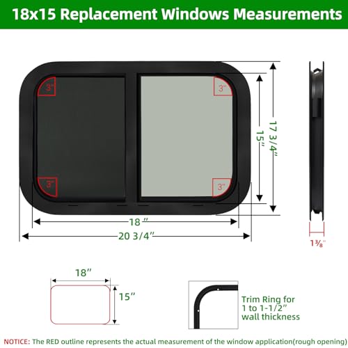 Image of 18 inchW x 15 inchH RV Windows for Cargo Trailer Camper,Tinted Horizontal Sliding | RV Cargo Trailer Camper Window Replacement w /Screen&Trim Ring,Fit 15 /16 inchor 1-3 /8 inch Thick Wall,Allow Error 1 /16 inch,DOT Approved