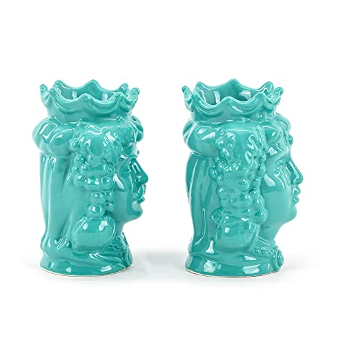 Miniatura 3 de Cear Ceramiche - Cabezas De Moro Sicilianas Aguamarina, Turquesa Con Fruta H Cm 14 De Cerámica De Caltagirone