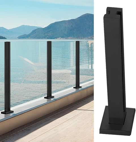 Garde-corps en verre vertical avec poteau de milieu noir pour escalier extérieur et balcon