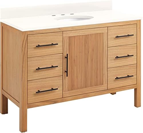 Signature Hardware 481787 Ayanna 48" Free Standing Single Vanity Set with Mindi Wood Cabinet, Vanity Top and Oval Undermount Vitreous China Sink - 8" Faucet Holes