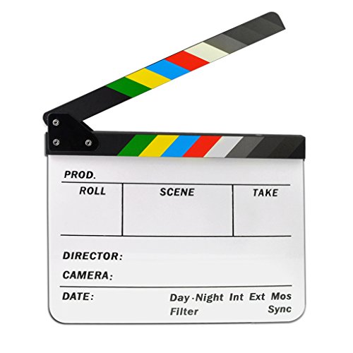 Jmkcoz Acrylic Film Clapboard Dry Erase Director Film Movie Clapper Board Cut Action Scene Clapper Board Slate with Colorful Sticks