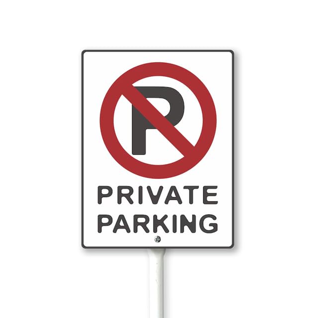 Geroclonup No Parking Sign with Metal Stakes, Private Parking Sign, 7"×8.8" Aluminum Sign, Fade Resistant/Waterproof, Including Screws, Easy to Install, Outdoor Use