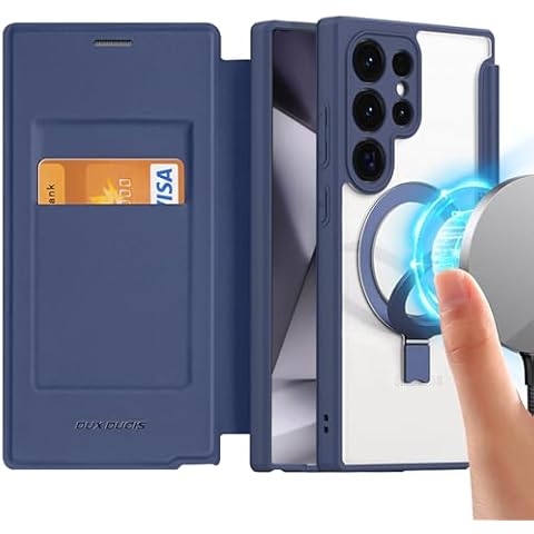 Lisade Leather S24 Ultra Cellular Phone Case, Folio Case Magsafe with Ring Stand, Blue, Full Body Protection Flip Case for Samsung Galaxy S24 Ultra 5g 2024, Card Holder & RFID Blocking Cover