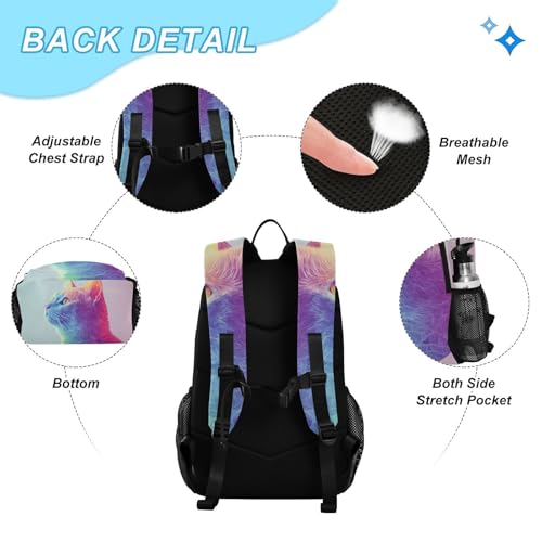 Travel Backpack Lunch Bag Set for Hiking Picnic, Backpacks with Insulated Lunch Box Neon Cat Print3