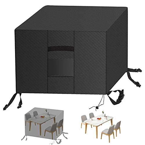 Bluecool Housse Table et Chaise de Jardin 250x250x90cm, Housse de Protection pour Meublier Jardin avec Grilles D'aération Imperméable Coupe-Vent Anti-UV 420D Tissu Oxford, Noir