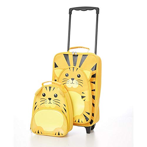 Preisvergleich Produktbild Aerolite Kindergepäck Kinderkoffer Reisekoffer Handgepäck und Rucksack Kofferset für Ausflüge und Klassenfahrten (Tiger Trolley & Rucksack)