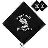 3 Pack 16’ x 16’ Black Microfiber Fishing Towels with Clip Camping Towel Hiking Towels Boat Towels Bait Towel Golf Towel For Man Women Camper Club Effective Cleaning of Fishing Gears Dirty Hands Body