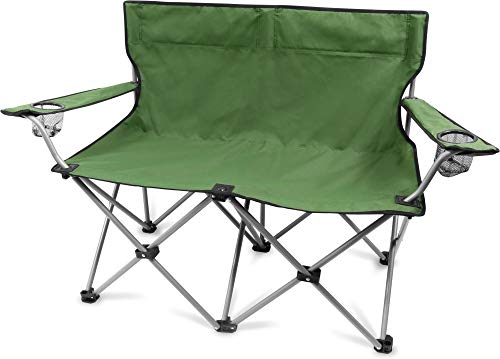 normani 2-Sitzer Campingstuhl Doppelklappstuhl Campingsofa bis 250 Kg inkl. Tragebeutel und Getränkhalter Farbe Oliv