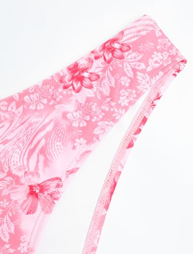 Image of ZAFUL Women's V Neck Mesh Ruffle Floral Tummy Control Bikini Swimsuit | Ajustable Straps, Sexy Plunging Neck, Relaxed Tummy Control Tank Top, High Cut Bikini Bottom, 2 Piece Bathing Suit