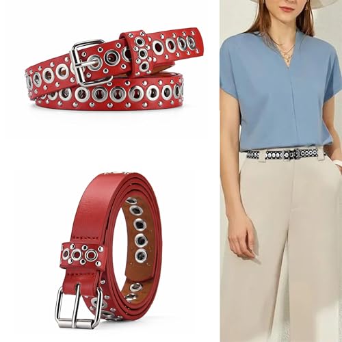 Grommet PU Leather Belts for Women Men Rivet Waist Belt Punk Rock Metal Jeans Belt2