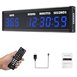 Large Digital Count Up Count Down Timer, Multi-Function 999 Days Countdown Remote Control 12/24 Hour Real Time Clock Calendar, Blue Large Display(18.8