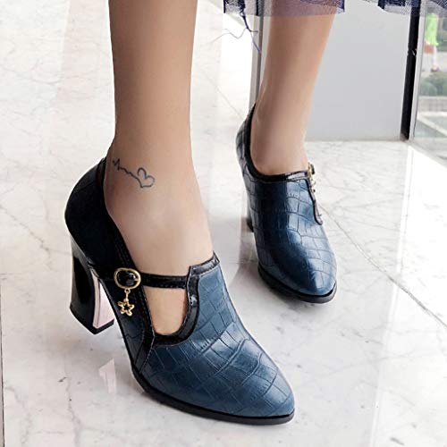 MIOKE Women's Fashion Round Toe Pump Oxfords Buckle Slip On Platform Chunky High Heel Uniform Dress Shoes3