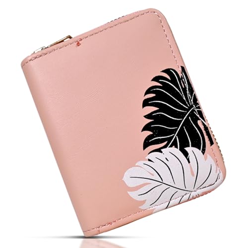 Image of Valerie Women's Small Peach Leather RFID Protected Zipper Wallet