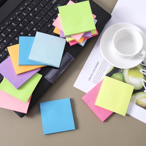 Wowivy 16 Blöcken Haftnotizen, 76 x 76 mm, Helle Farben Selbstklebenotizen Pads, Sticky Notes, klebezettel, recycelbar, einfach zu posten für Zuhause, Büro, 55 Blätter/Block, 880 Blätter Gesamt