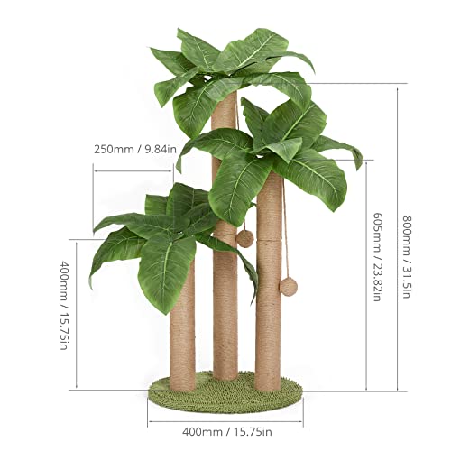 LEMONDA 31.5Inch Cat Scratching Post,Cat Scratcher Tree with 3 Scratching Poles & 2 Interactive Dangling Balls,Cats Scratching Posts for Indoor Kitten & Adult Cats - Image 3