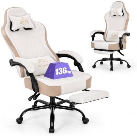 MALOL Soft Suede Gaming Chair with Footrest, Ergonomic Racing Com...