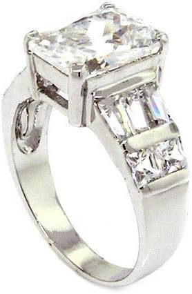 Alljoy Sterling Silver Classic Engagement Ring w/Rectangular Radiant White CZ Size 9