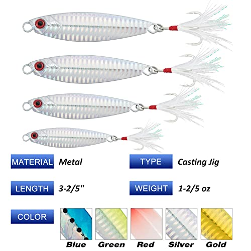 Dr.Fish 5 Pack Metal Jig Jigging Spoon Lure Vertical Diamond Jig Long
