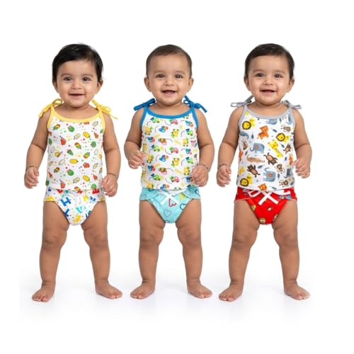 Image of VParents Cotton Jabla and Nappies Set for Newborn Baby Boys & Girls Soft Comfortable, Multicolour Assorted Baby Clothing Combo