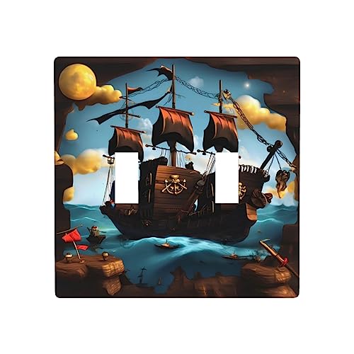 Cartoon pirate ship Durable Decorative Wall Plate Double Switch Cover - PC Material for Living Room, Kitchen, Bedroom