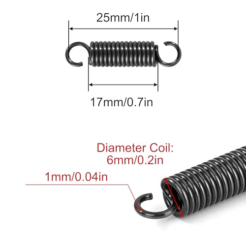 GUNGY Zugfedern mit Haken Klavierdraht Zugfeder Spannfeder 25mm Außendurchmesser 6mm Drahtdurchmesser 1mm Maximale Zugkraft 3,4KG 1x6x25mm 20Stück