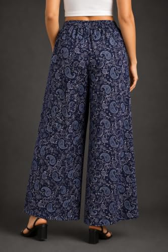Image of Women Printed Palazzo Pants Combo Pack of 2, Comfortable Elastic Waist Lounge Pants for Women | Relaxed Fit, Loose Fitting Wide Leg Palazzo Pants, Casual Bottom (Available in S to 3XL Size)