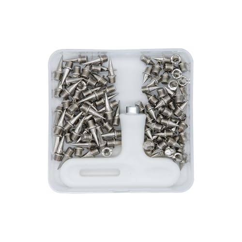 Tutuxio 100pcs Stainless Steel Track and Cross Country Spikes with Spike Wrench, Includes 50pcs 1/2in and 50pcs 1/4in Track Spikes, Replacement Spikes for Sprint Sports Short Running Track Shoes