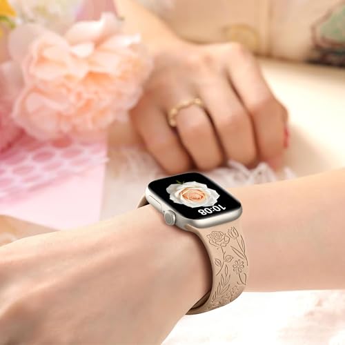 Image of SNBLK 6 Pack Floral Engraved Bands Compatible with Apple Watch Bands 40mm 41mm 42mm 38mm 44mm 45mm 46mm 49mm Women Men, Silicone Flower Pattern Strap for iWatch Series 11 10 Se Ultra 9 8 7 6 5 4 3 2 1