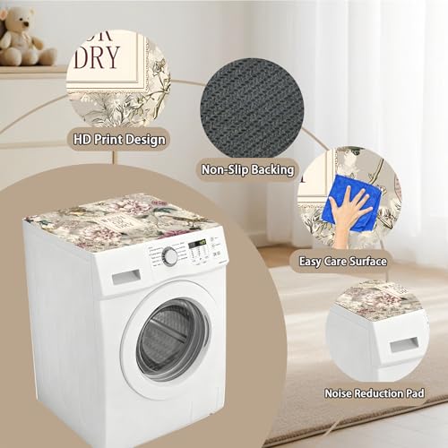Image of Washer Dryer Top Cover Mat, Non-Slip Laundry Room Decor, Laundry Room Kitchen Appliance Decor Protector Universal 23.6 inchx19.7 inch (Flowers and Birds)