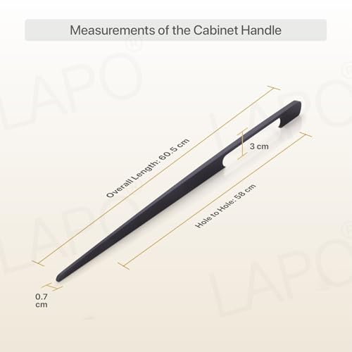 Image of LAPO 24 Inch Pull Handles for Modular Kitchen, Suitable for Cupboard Doors and Storage Cabinets, Firm Holding Shape, Scratch Resistant Surface, Hole to Hole Size 58 cm, Easy Mount (Black, Pack of 3)