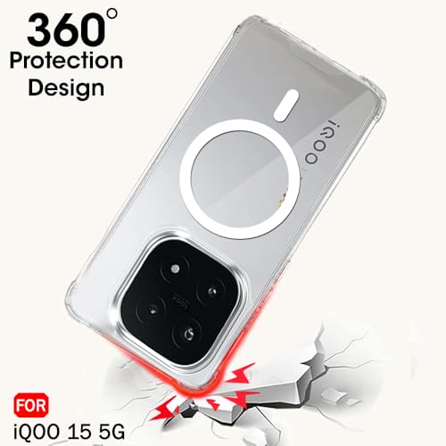 Image of TheGiftKart Shockproof Ultra-Hybrid Back Cover Case for iQOO 15 5G Compatible with MagSafe | 360 Protection | Crystal Clear Hard Back Cover Case for iQOO 15 5G (PC & TPU, Transparent Bumper)
