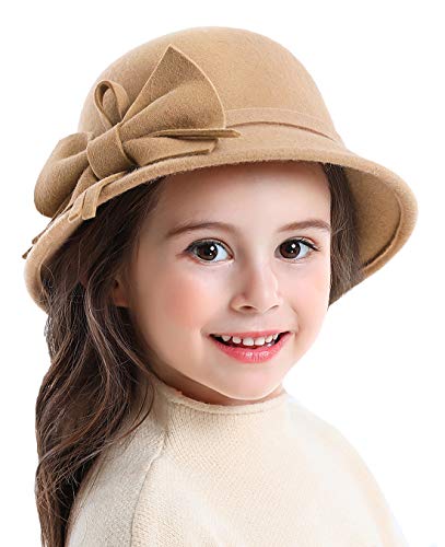 Bienvenu Kids Girls Winter Warm 100% Wool Bucket Hats Fedoras with Bowknot
