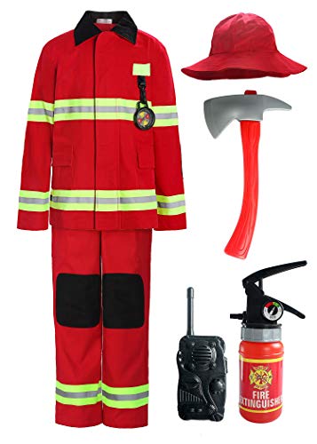 ReliBeauty Children Firefighter Role Play Fireman Costume for Kids, Red, 6-7/130