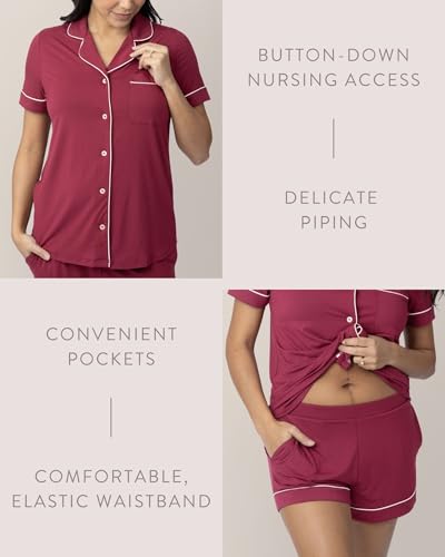 Image of Kindred Bravely Clea Short Sleeve Pajama Set, Maternity & Nursing Sleepwear | Soft button-down breastfeeding sleepwear with pockets and elastic waist, breathable for pregnancy through hospital and beyond