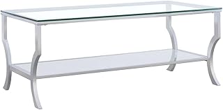 Coaster Home Furnishings - Saide - Rectangular Coffee Table with Mirrored Lower Shelf, Curved Legs, Metal Base - Living Room - 47 Inch - Clear - 720338