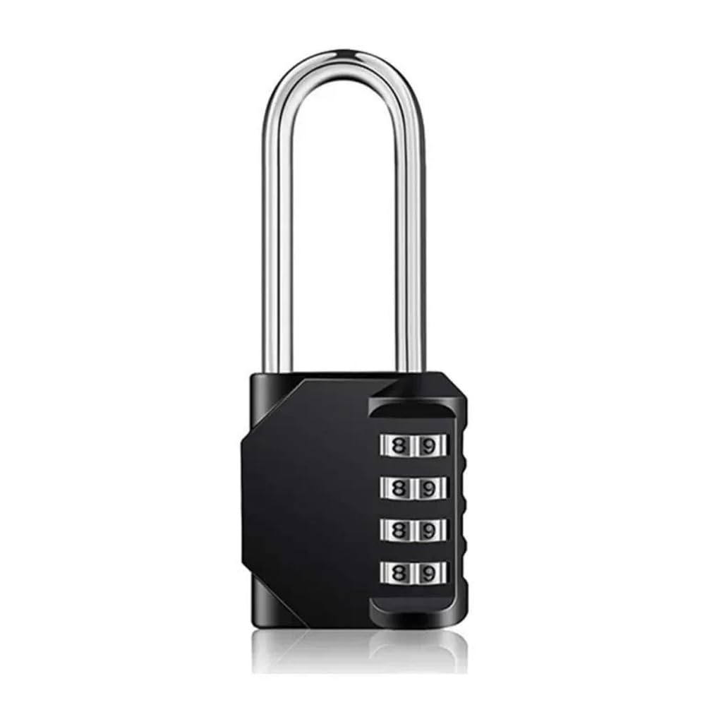 Number Lock Long Neck Combination Lock 4 Digit Cable Lock for Door, Lockers, Case, Toolbox (L Size, Black)