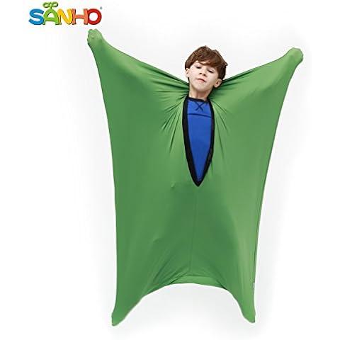 SANHO Dynamic Movement Sensory Sock Body Sock,Small,3-5 Years, 40" H x 27" W,Good for Height:30"-41",for Sensory Processing Disorders,Updated Version,Olive Green Cover
