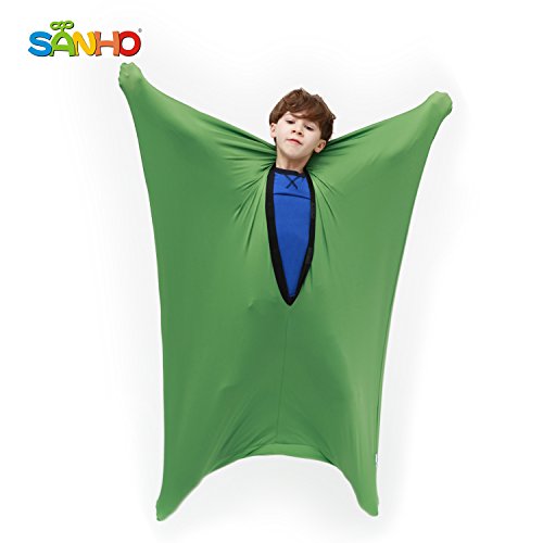 Image of SANHO Dynamic Movement Sensory Sock Body Sock,Small,3-5 Years, 40 inch H x 27 inch W,Good for Height:30 inch-41 inch,for Sensory Processing Disorders,Updated Version,Olive Green