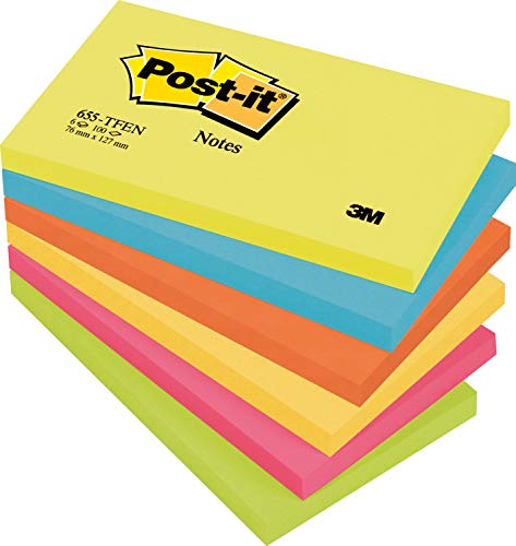 3M Post-it Pack notas adesivas 6 x 100 bloco de nota, multicolorido (cores Bangkok), inglês, 127 x 76 mm