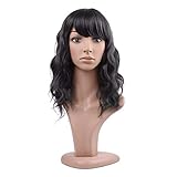 MelodySusie Black Mid-length Curly Wig - Attractive Women Mid-length Layered Curly Wig with Free Wig Cap (Black)