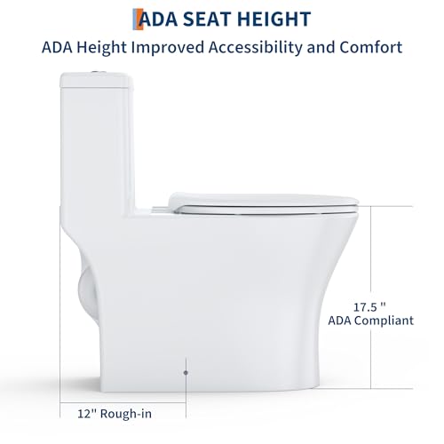 Image of One Piece Toilet with ADA Height, Ceramic Design, Soft Closing PP Toilet Cover, Easy Clean Surface, Water Efficient Flush, Compact Durable Build