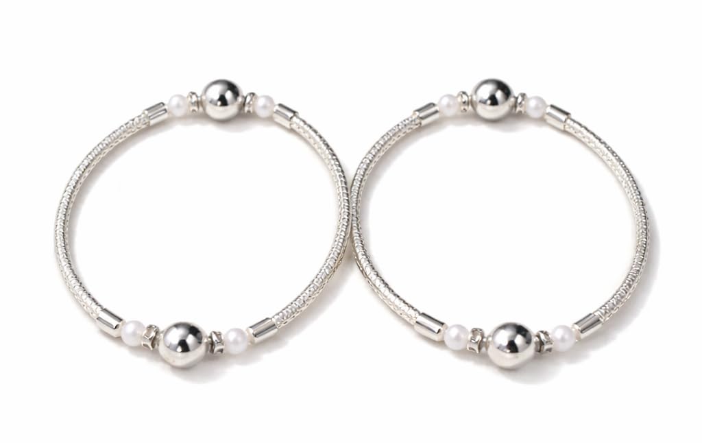Elegant Pearl Anklet Set with Silver Plated Snake Chain, Anti-Tarnish Adjustable Payal with Ball Charms for Women, Girls, 2 Pieces-image-6