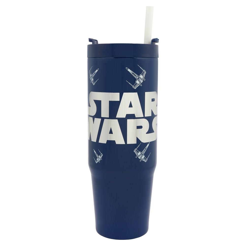 Vaso térmico Star Wars de 900 ml con popote y termo de acero inoxidable para viaje con naves