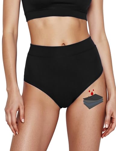 Yorvian Period Swimwear for Teens Women High Waisted Swimsuit Bikini Bottoms Menstrual Swim Bottoms Tankini Bathing Suit Black