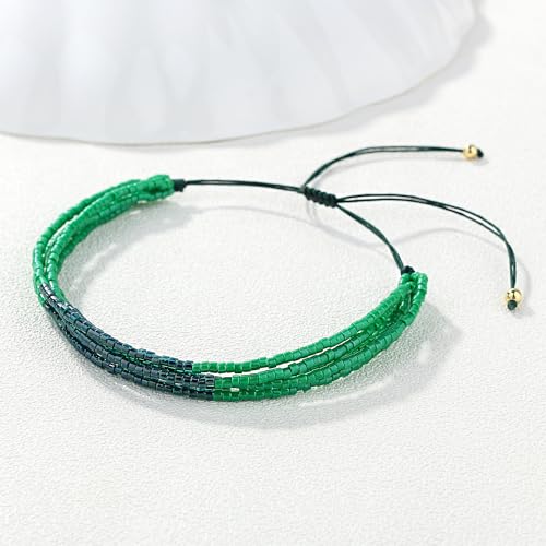 Image of KELITCH Shell Beaded Bracelets Multi Strands Bracelets Adjustable Bohemian Style Charm Bangles (Green 1G)