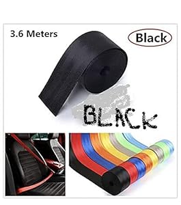 AUTO MT Car 3.6M Seat Belt Webbing Polyester Seat Lap Retractable Nylon Safety Strap (Black)