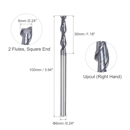 Image of uxcell 2pcs 6mm Dia 6mm Shank Square Nose End Mill 2 Flutes HRC45 Carbide AlTiN Coated CNC Router Bits Cutter Tools for End Milling CNC Machining