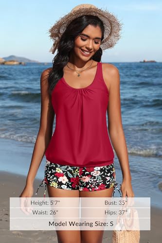 Image of Yonique Blouson Tankini Swimsuits for Women 2 Piece Bathing Suits Tops with Boyshorts Modest Loose Fit Swimwear