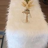 Luxury Faux Fur Christmas Table Runner, 12x72 Inch Modern Table Runner Winter Snowy White Table Flag...